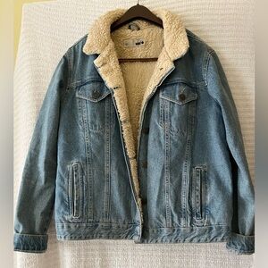 Topshop Blue Denim Jacket with Sherpa Lining